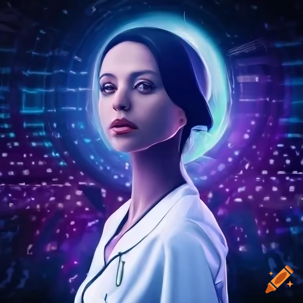 digital art of a female nurse in a futuristic background