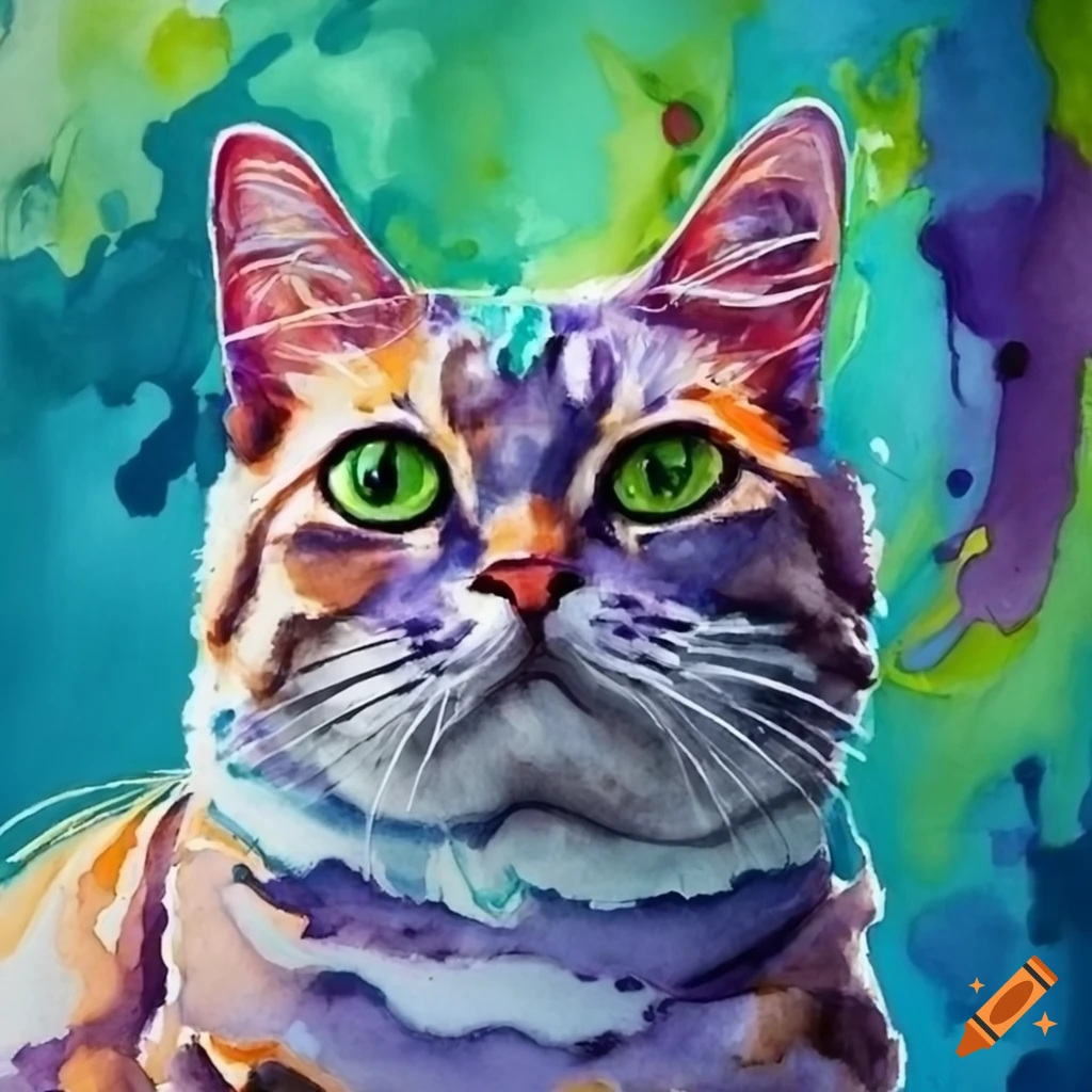 Cat, splash paints, watercolour on Craiyon