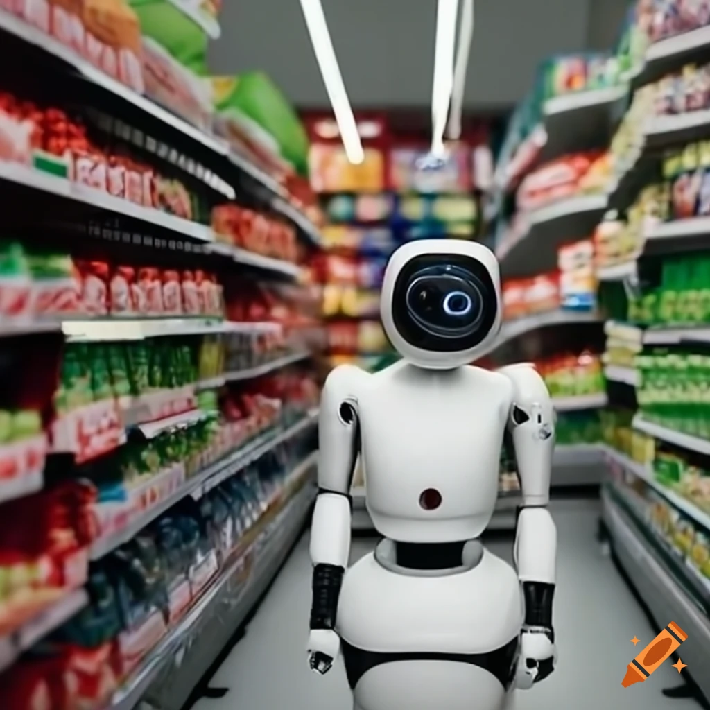Robot shopping at supermarket