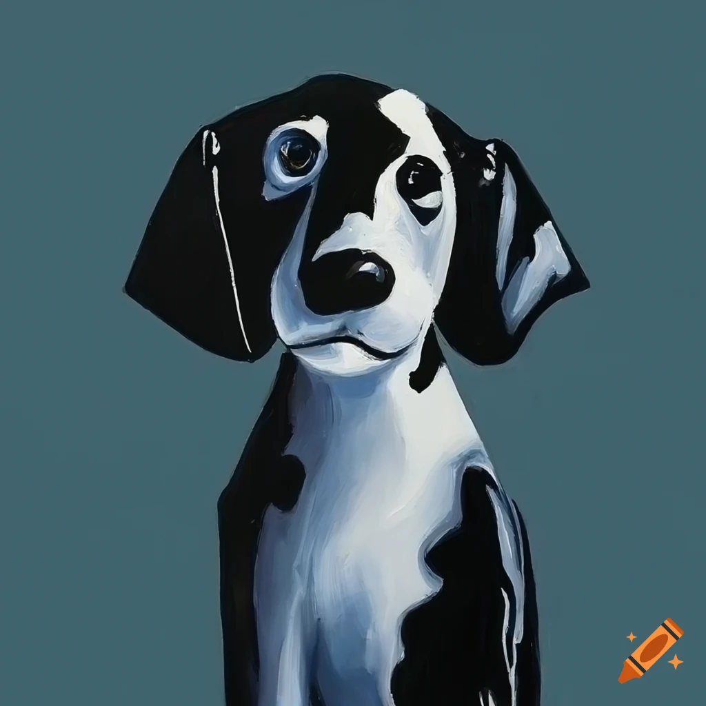 Picasso, dog, acrylic paint, black and white