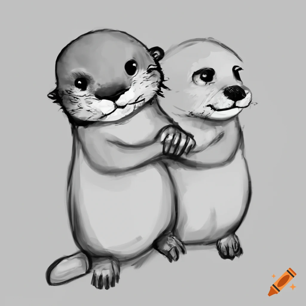 otters holding hands drawing