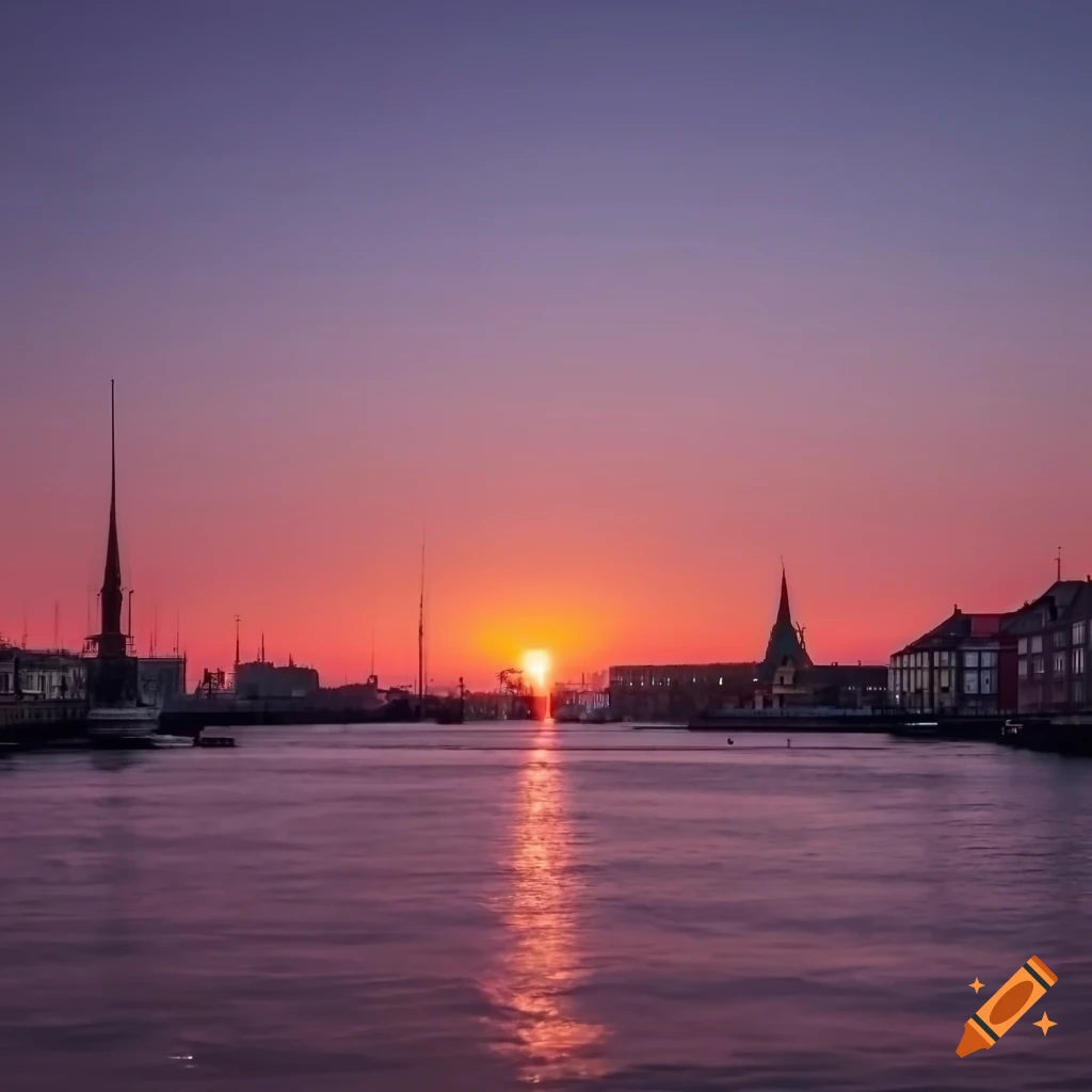 a pink sunrise over Copenhagen, Denmark