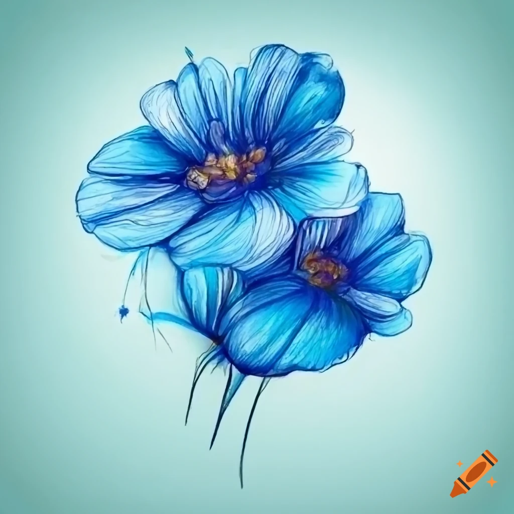 Vector Blue Flower Drawn With Watercolor And Line Art. 9463319 Vector Art  at Vecteezy