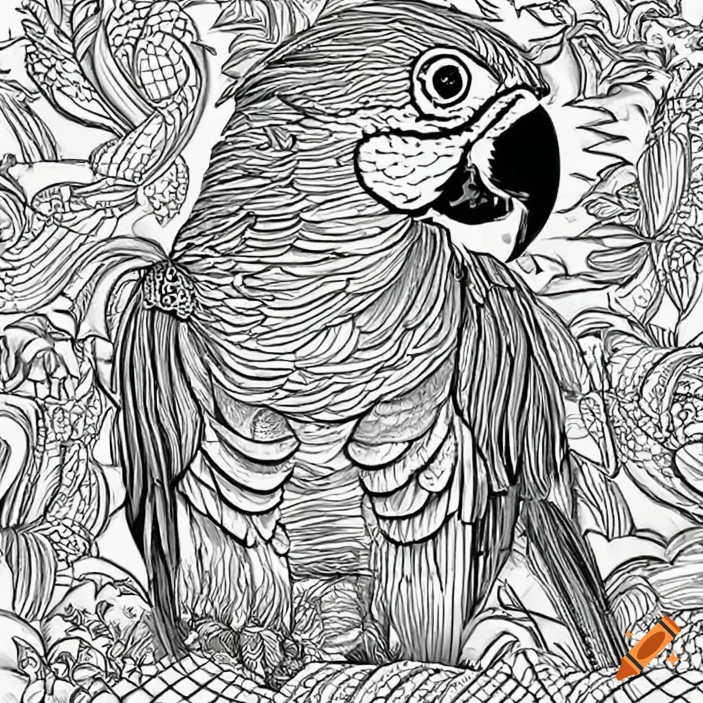 A Coloring Page For Kids Of A Wild Macaw Bird With Thick Lines And Low 