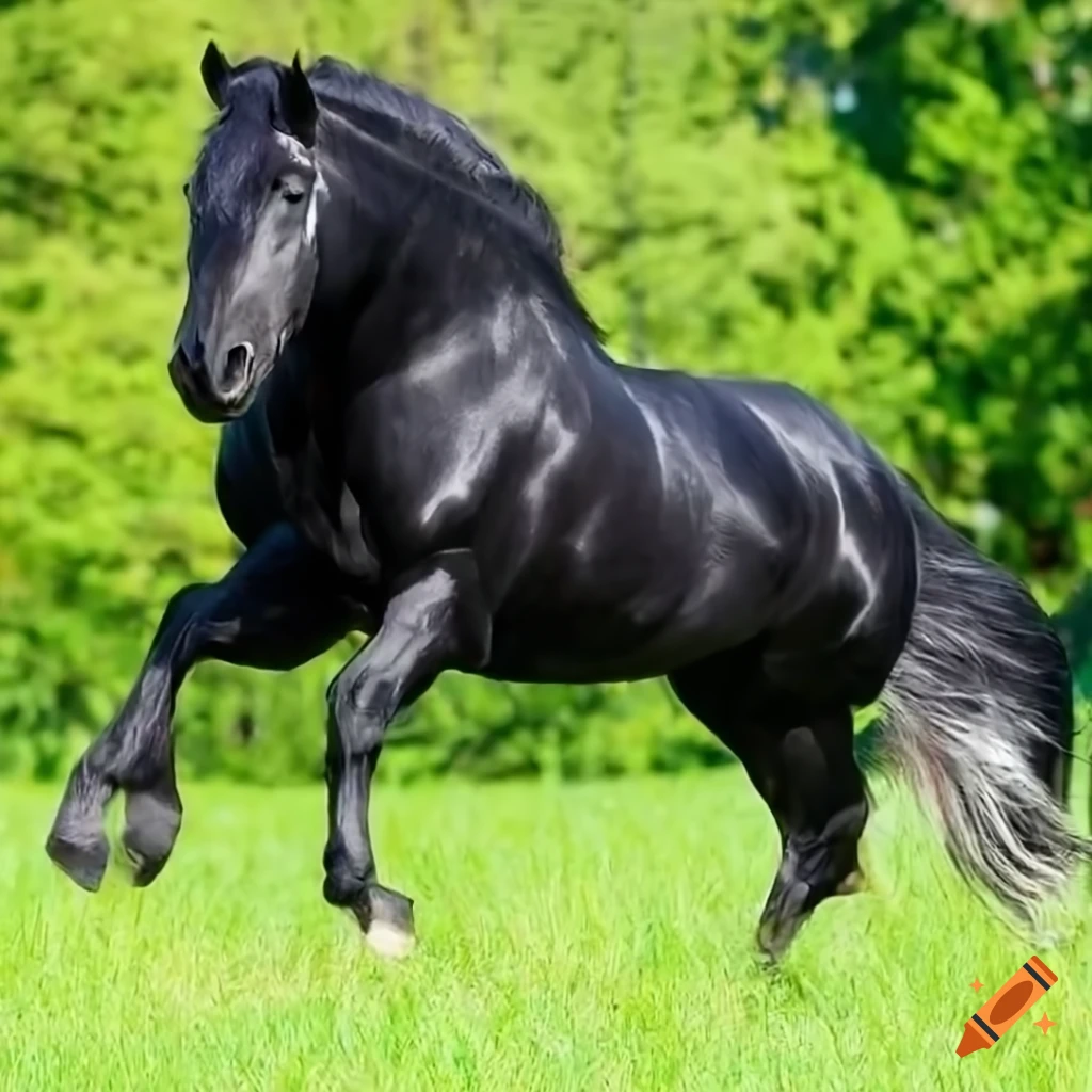 Large muscular stallion, black horse, huge muscles, strong