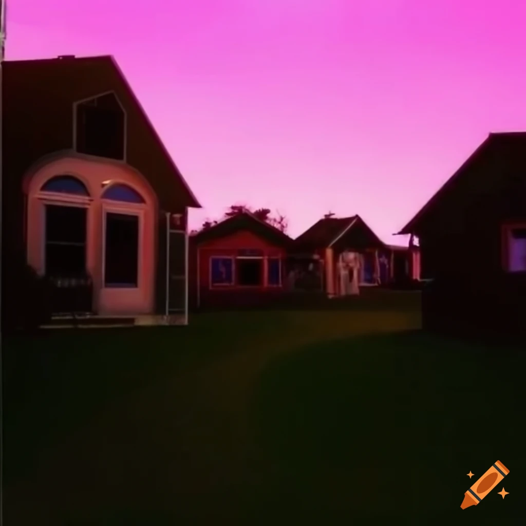 House on flat land, dreamcore aesthetic