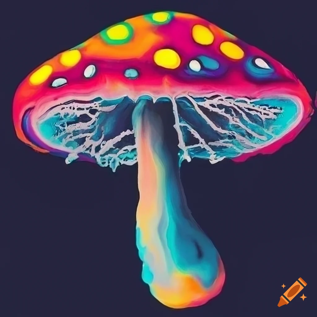 Thermal colors, mushroom, extremely detailed pen art