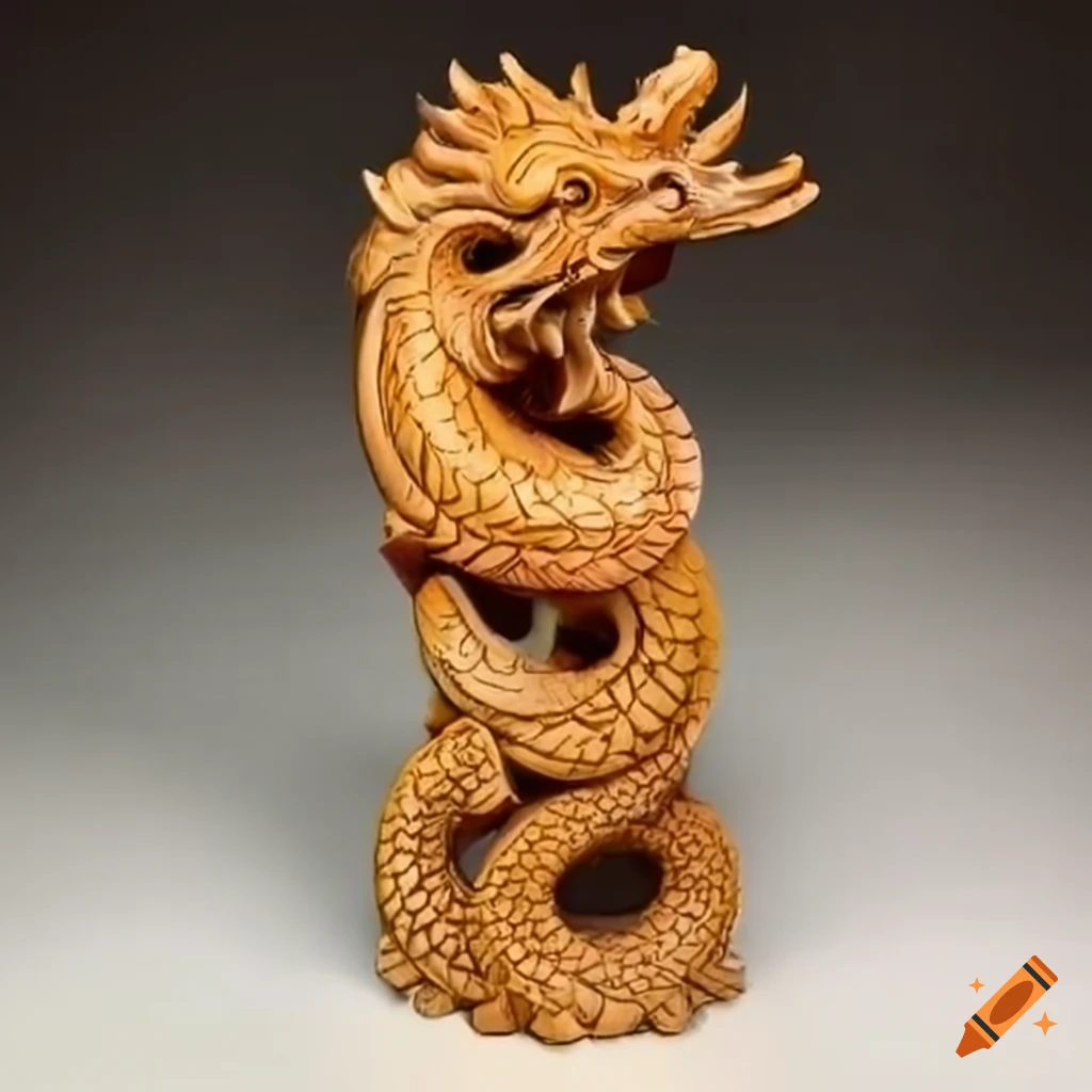 Ancient wooden dragon figurine on Craiyon