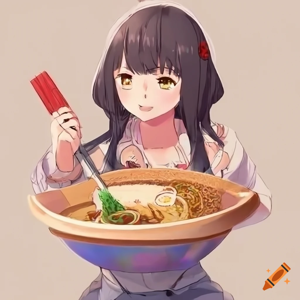 Anime Girl Eating Ramen Noodles Sticker | Zazzle