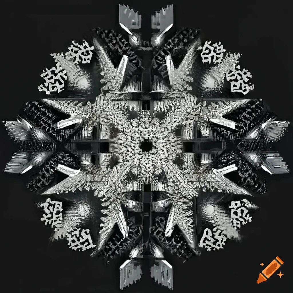 Abstract snowflake design with metallic accents on Craiyon