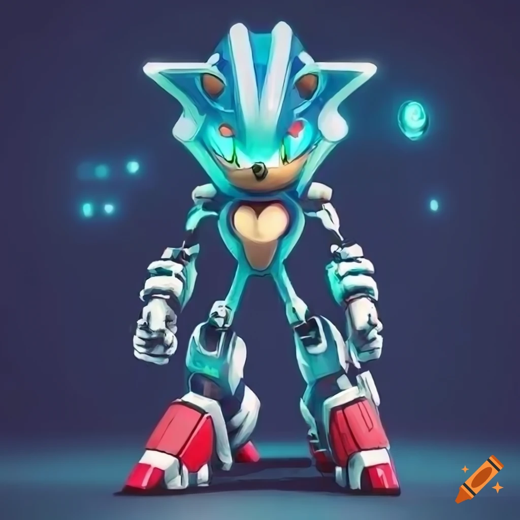 A detailed illustration of mecha sonic with a futuristic design