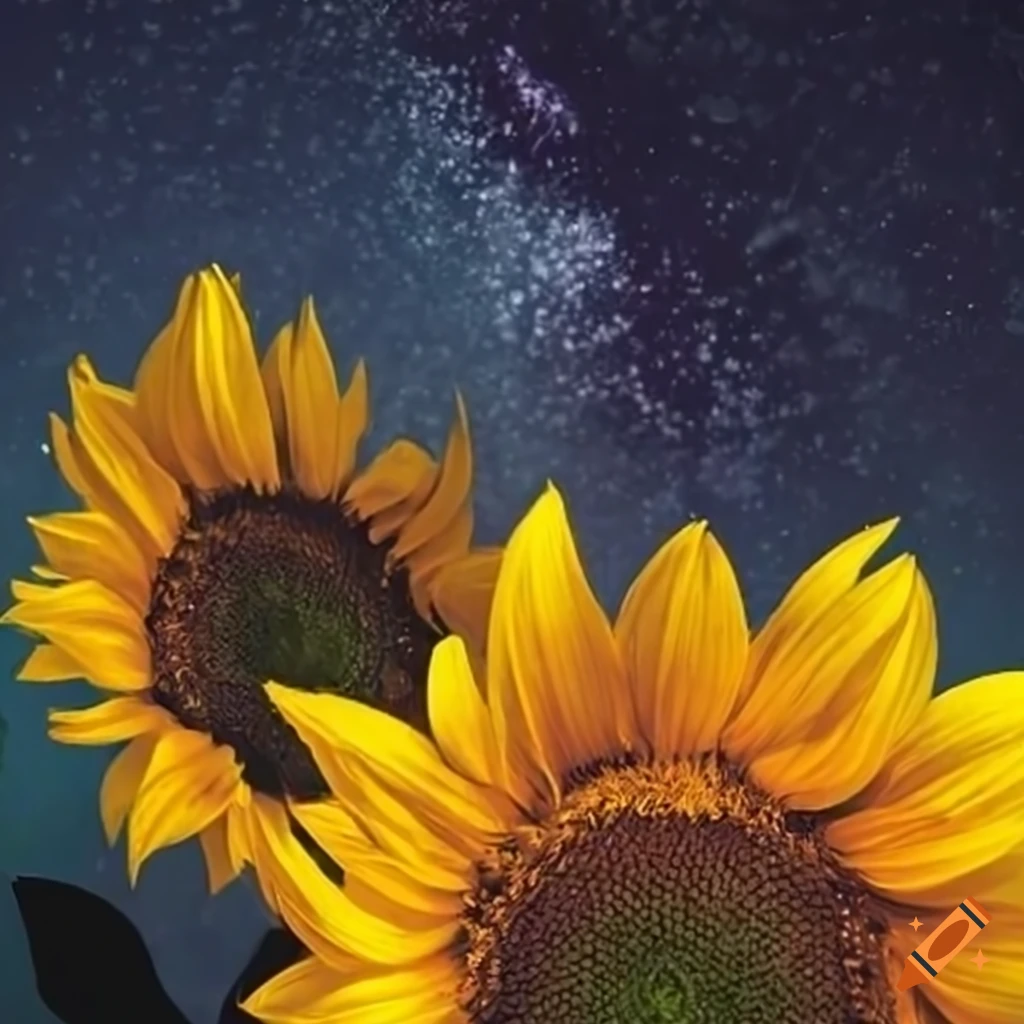 Two sunflowers under a starry night on Craiyon