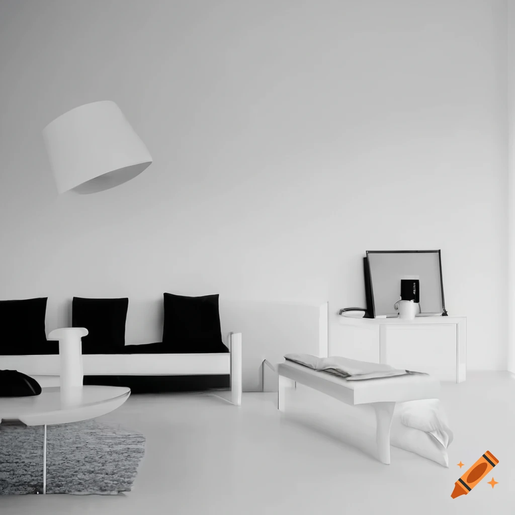 Modern white room with sleek furniture and minimalist decor