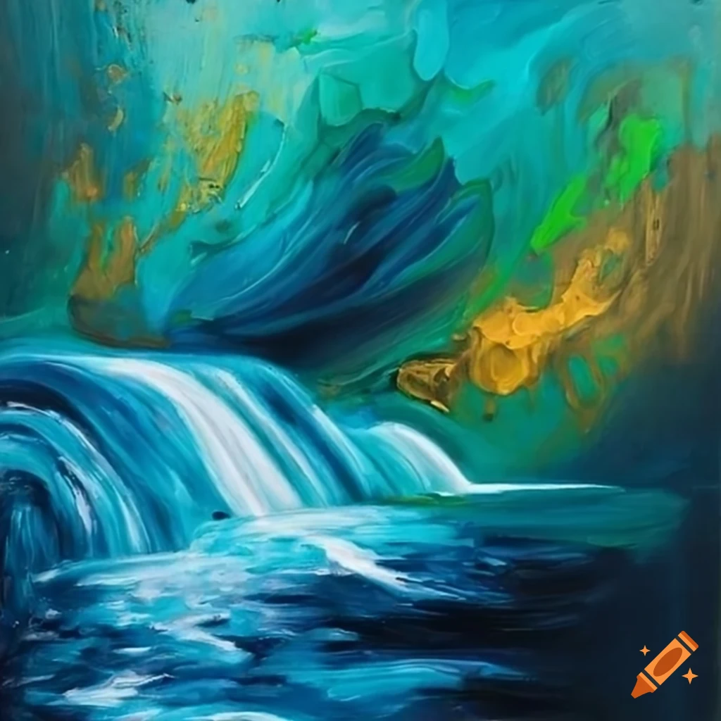 Cascading blue waterfall acrylic paint Painting by Leanne