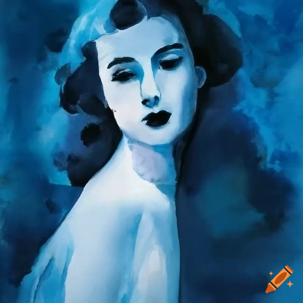 Painting watercolour beautiful woman with long wavy black hair, wearing ...