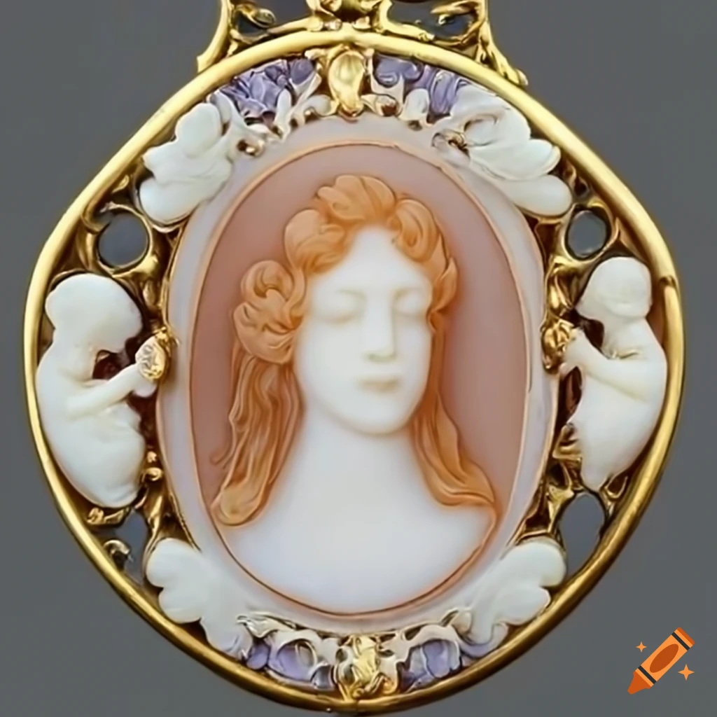 An elegant and intricate cameo in the art nouveau style on Craiyon