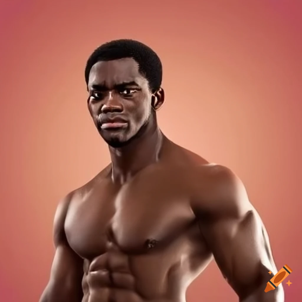 Buff black man flexing his muscles, staring at you. accurate on Craiyon