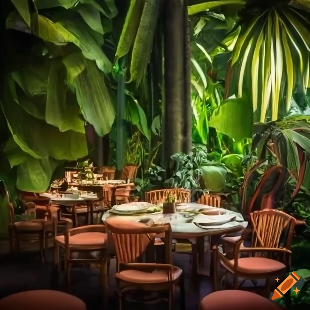 Tropical garden restaurant on Craiyon