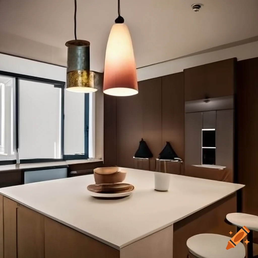 Modern interior with elegant pendant lighting, creating a warm ambiance