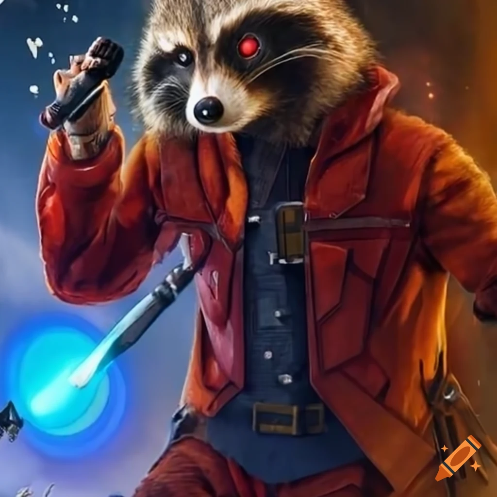 Rocket raccoon dressed as star lord on Craiyon