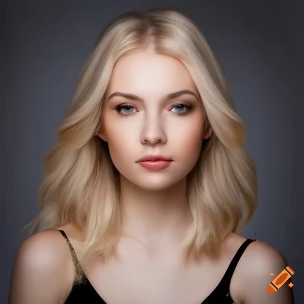 Realistic photo of a woman with blonde hair and brown eyes on Craiyon