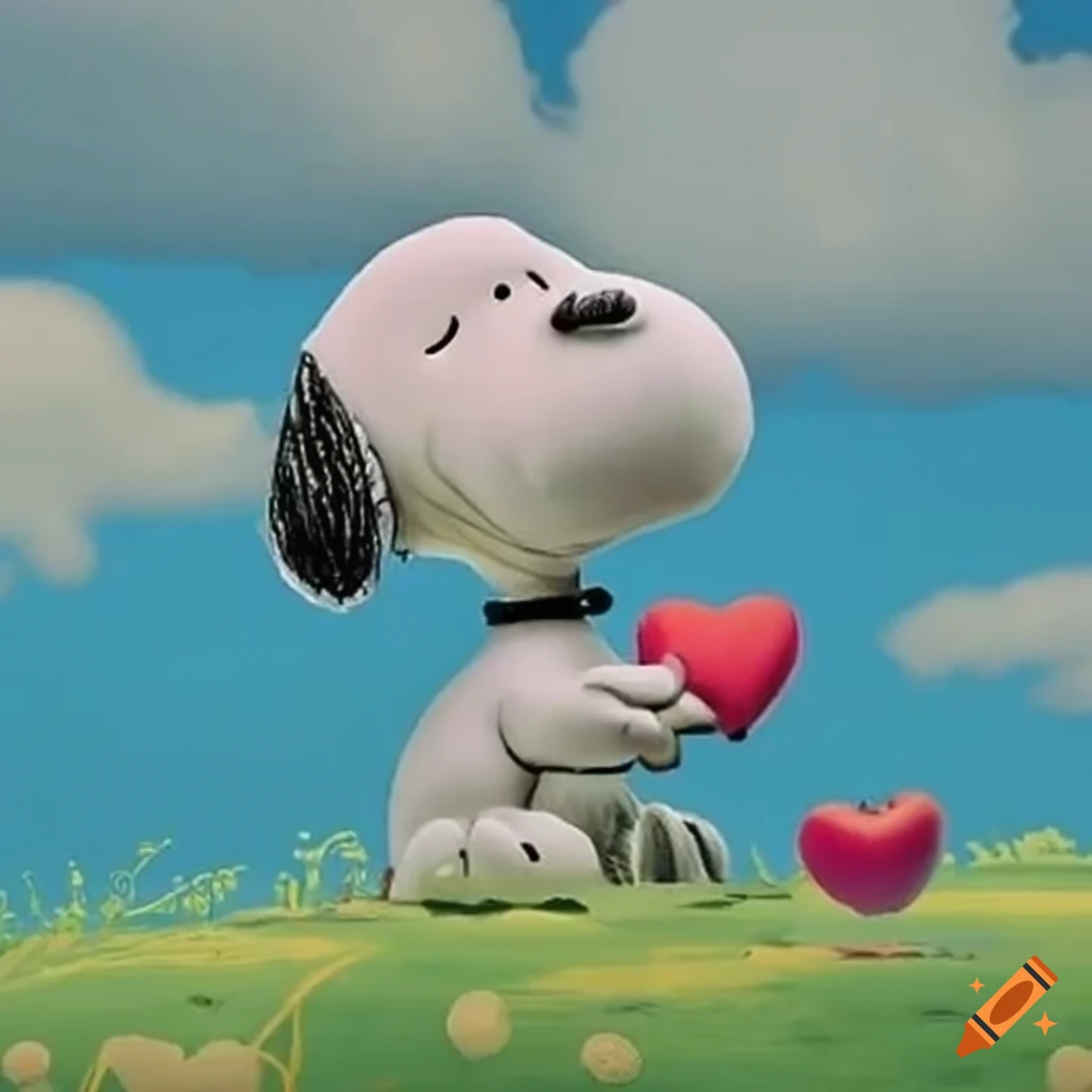 Snoopy en su casita sosteniendo un corazon on Craiyon