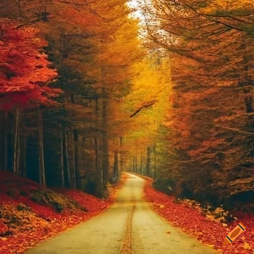 Smoky mountains with fall leaves on a windy road