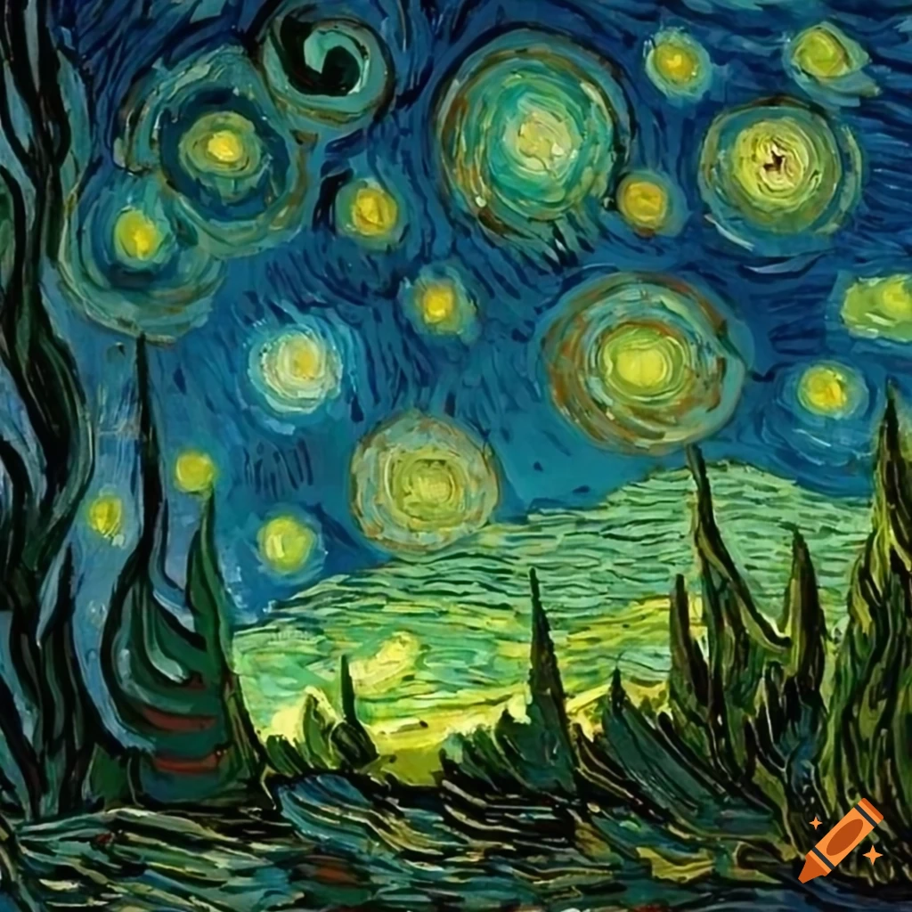 Fireflies in the forest in the style of van gogh