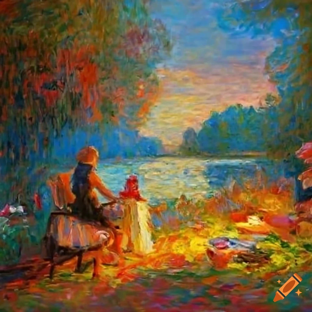 Claude monet painting of a summer bbq party scene on the fourth of july ...