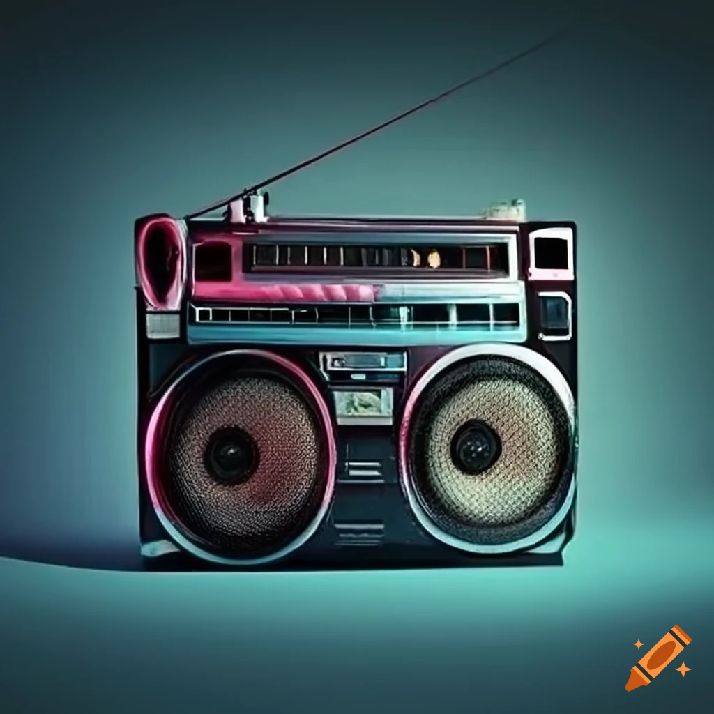 Boombox, antenna. radio wave on Craiyon