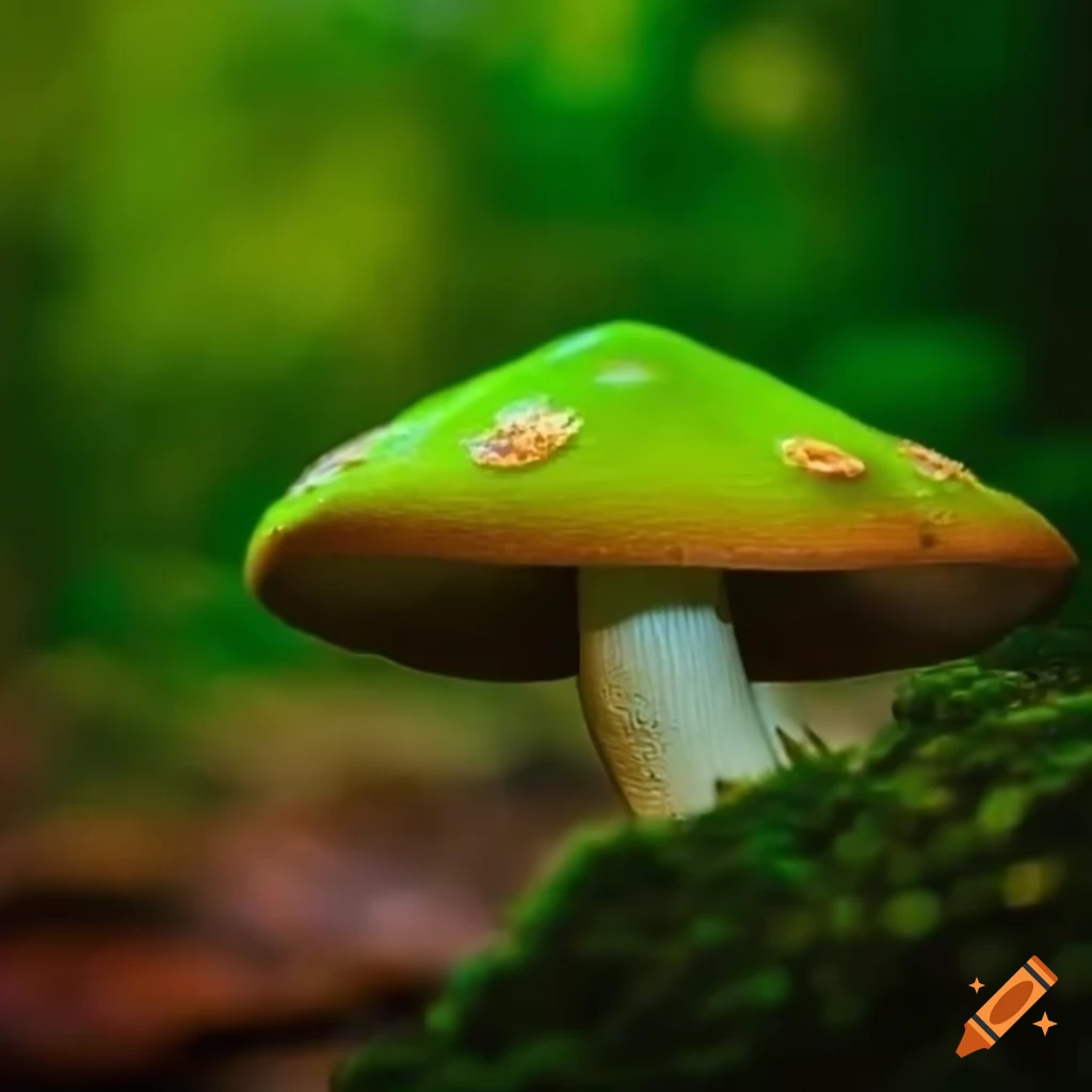 Vibrant green mushroom cluster in a lush forest
