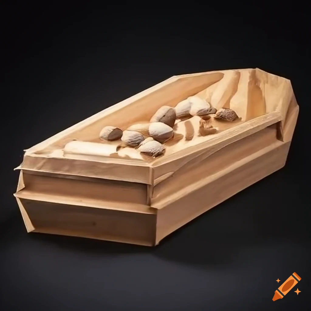 A biodegradable coffin made from mycelium for natural burials on Craiyon