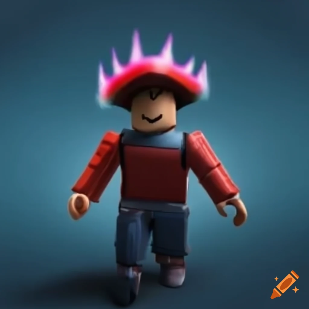Draw a roblox character with a purple torso,blue legs with a blue electric  hammer with the robux logo