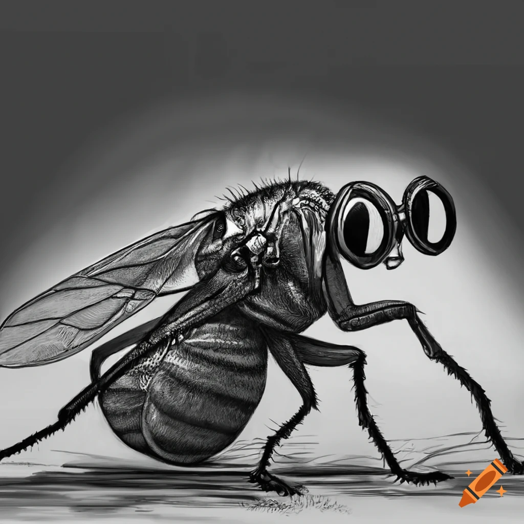 Housefly, Musca domestica. Black and white hand drawing vector image. View  from the top:: tasmeemME.com