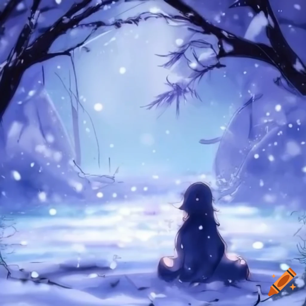 Anime invierno nieve triste ojo on Craiyon, image size:1024x1024