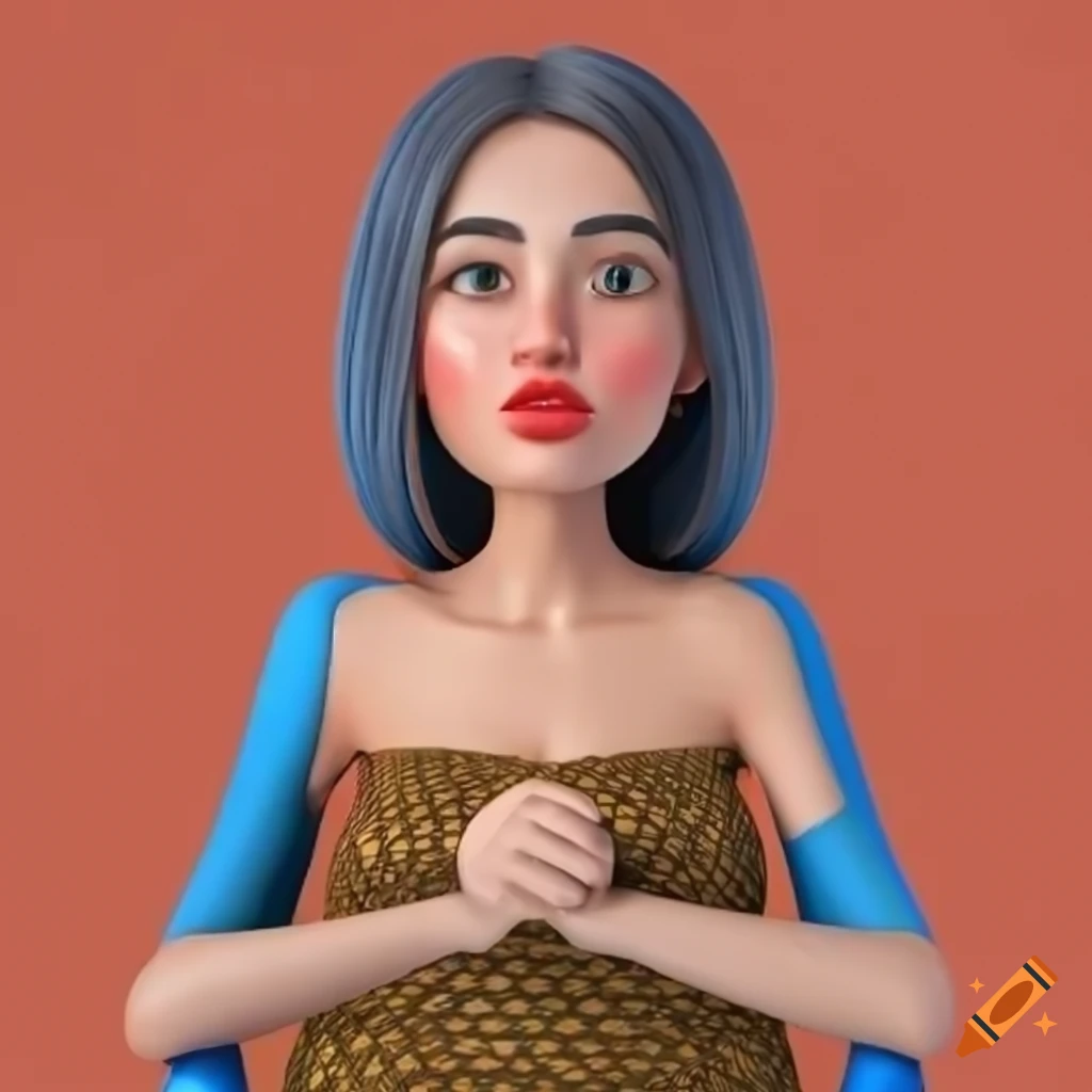 A 3dcharacter woman posing on a chair, bitmojilike style