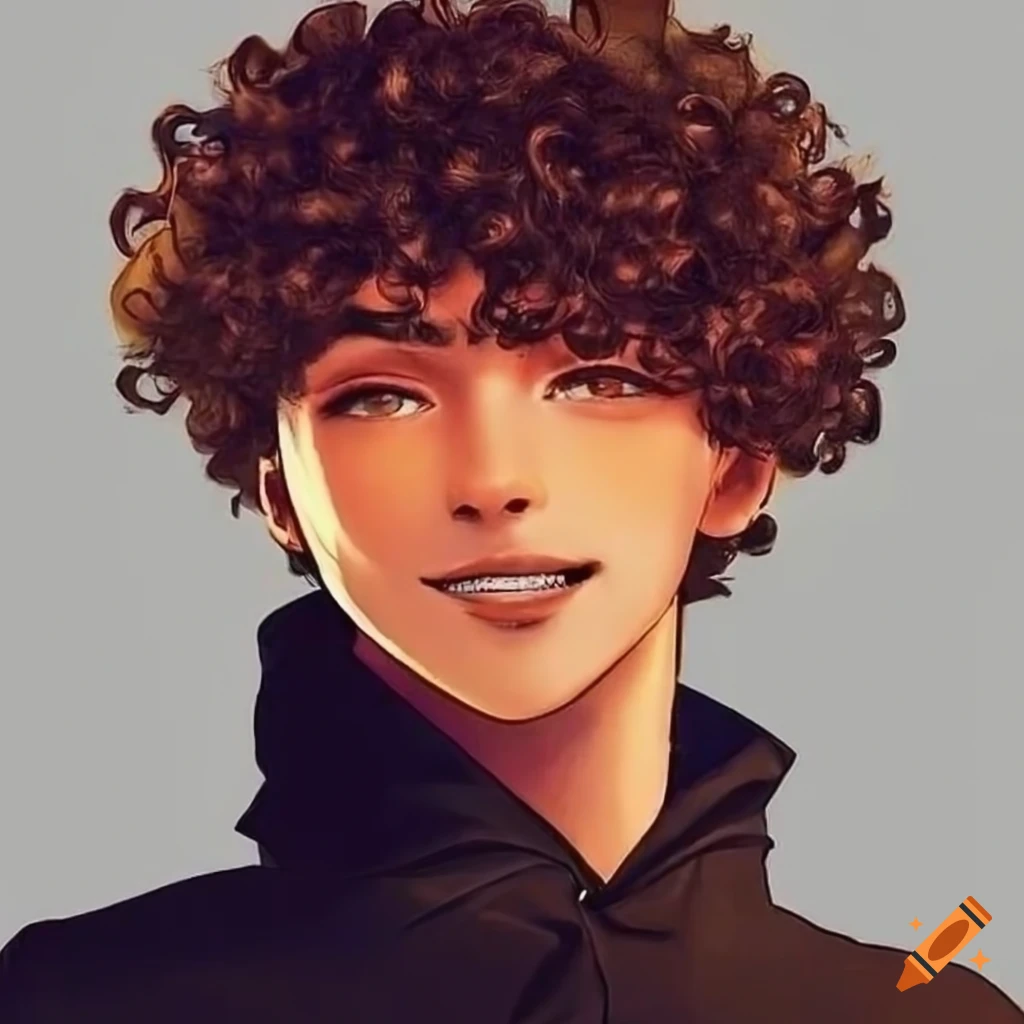 Anime boy with short curly hair