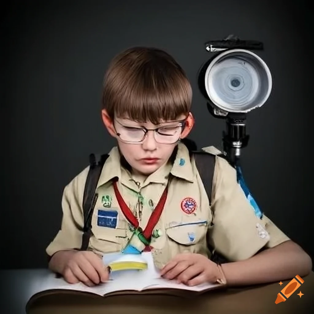 An english "boy scout" map reading with an opisometer on Craiyon