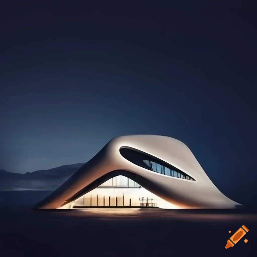 Zaha hadid house design, concrete, architectural photography, style of