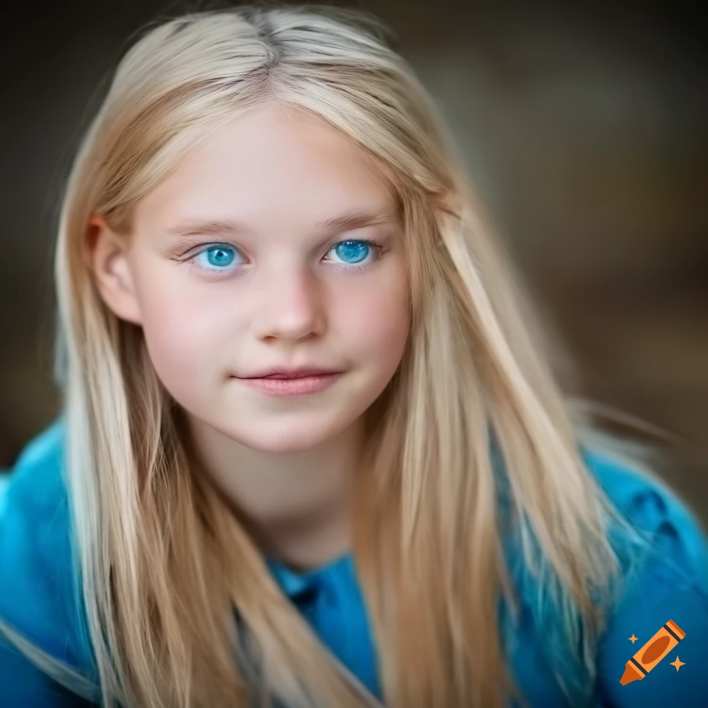 portrait of a young Scandinavian girl with blue eyes and blonde hair Stock  Photo