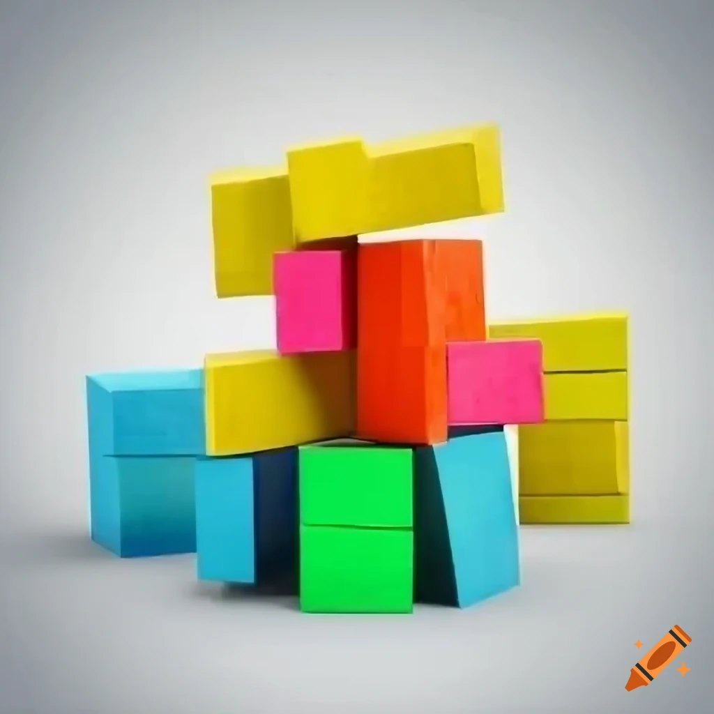 Wooden colored blocks stacked very crooked with a completely white ...
