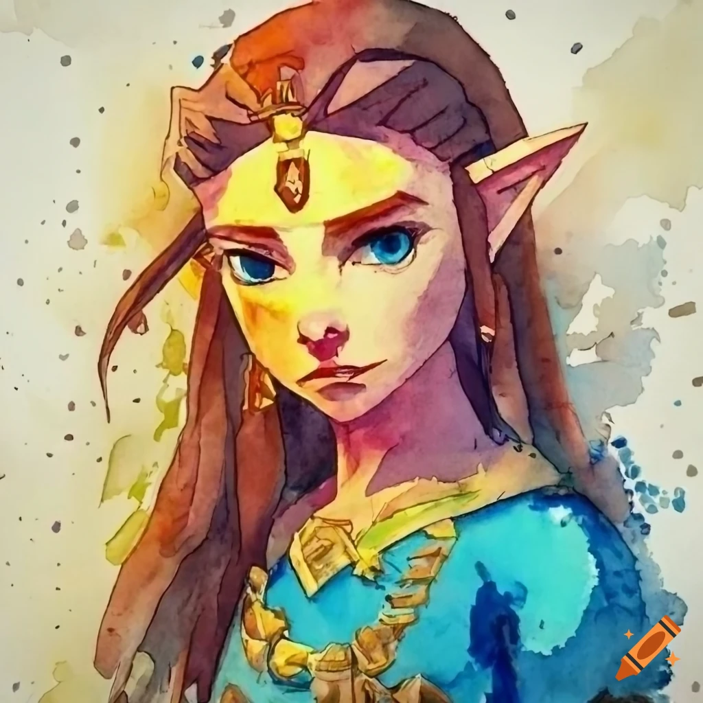 Modern art watercolor of zelda from botw