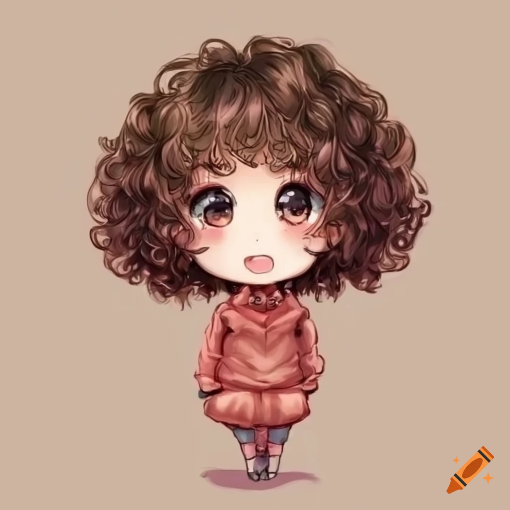 Chibi asian girl with curly hair on Craiyon