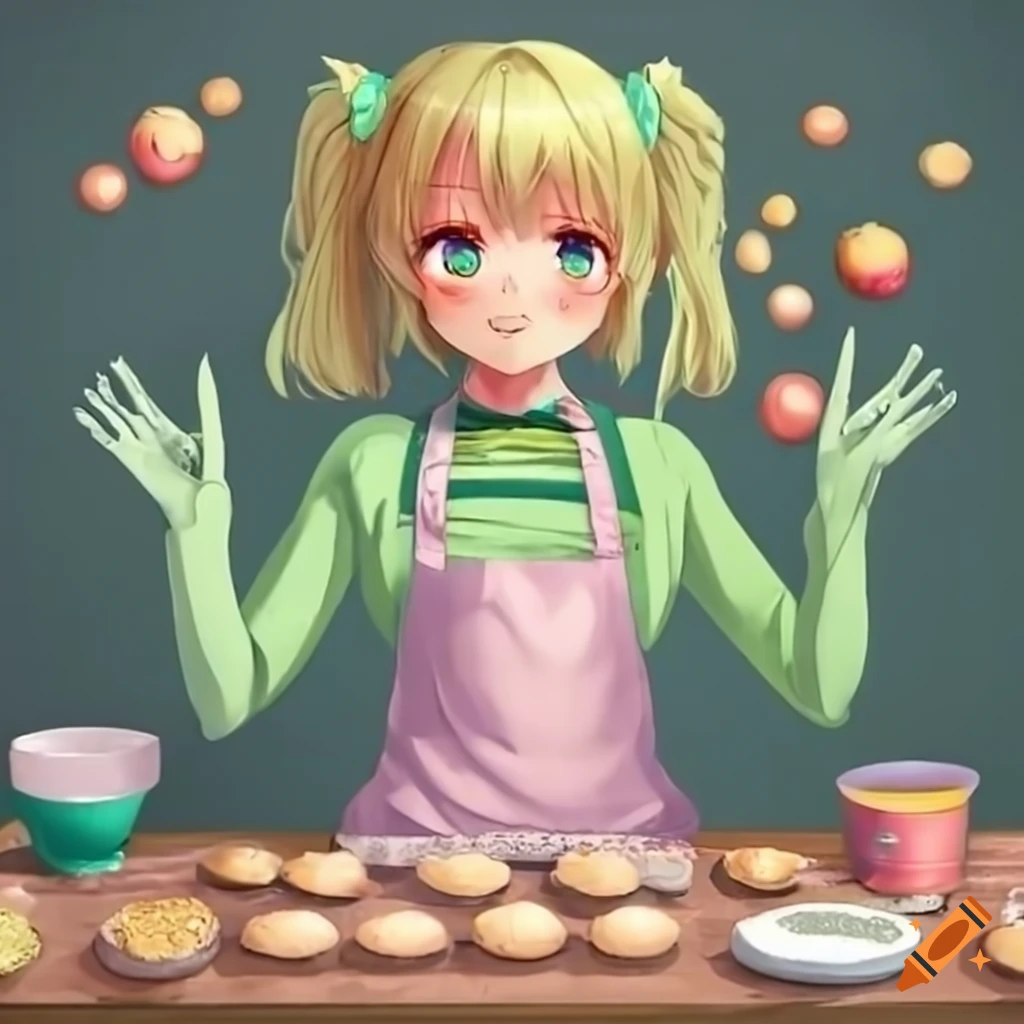 Anime cooking _ Mari baking in William's kitchen