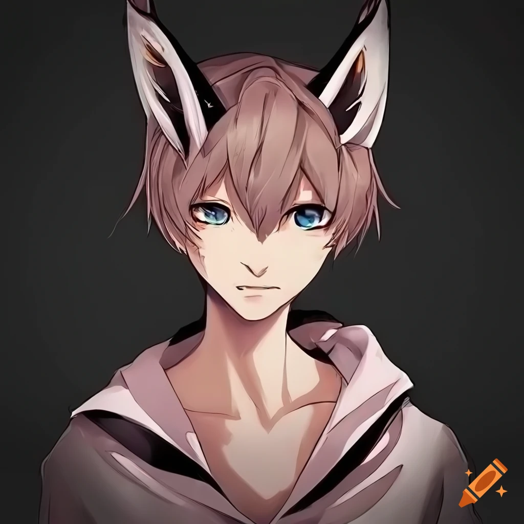 Cute anime cat boy with cat ears and a tail on Craiyon