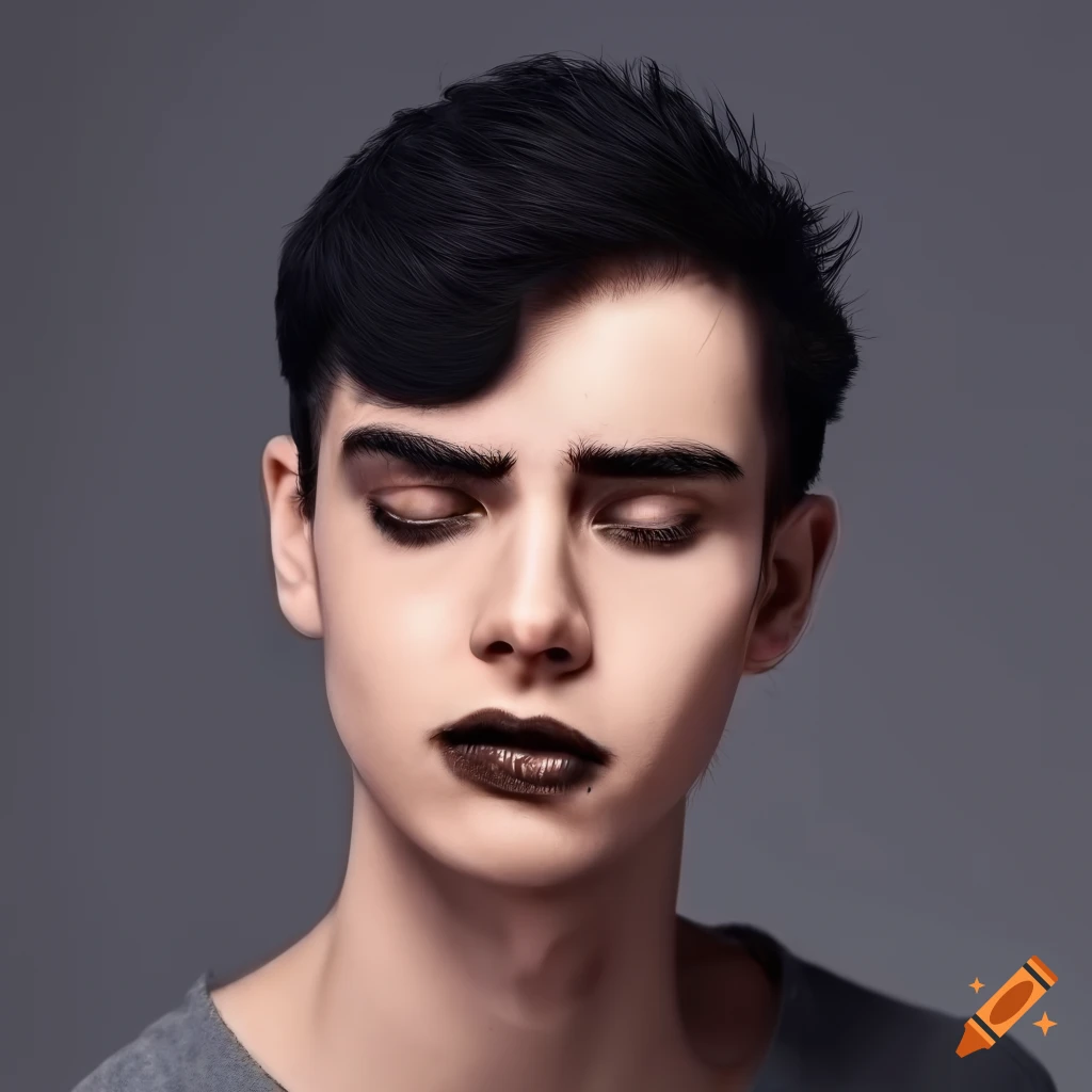 Man with black hair and emo makeup on Craiyon
