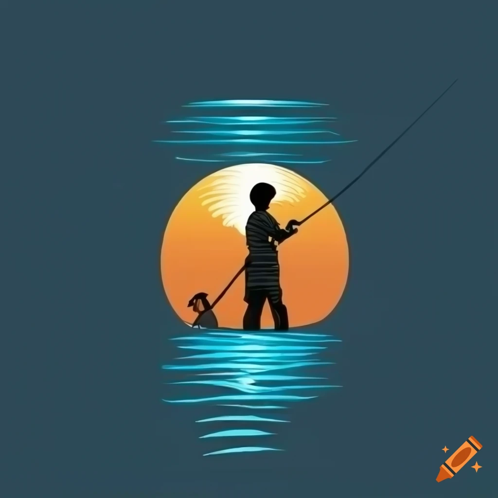 Patient man fishing on a lake in the sunset logo on Craiyon