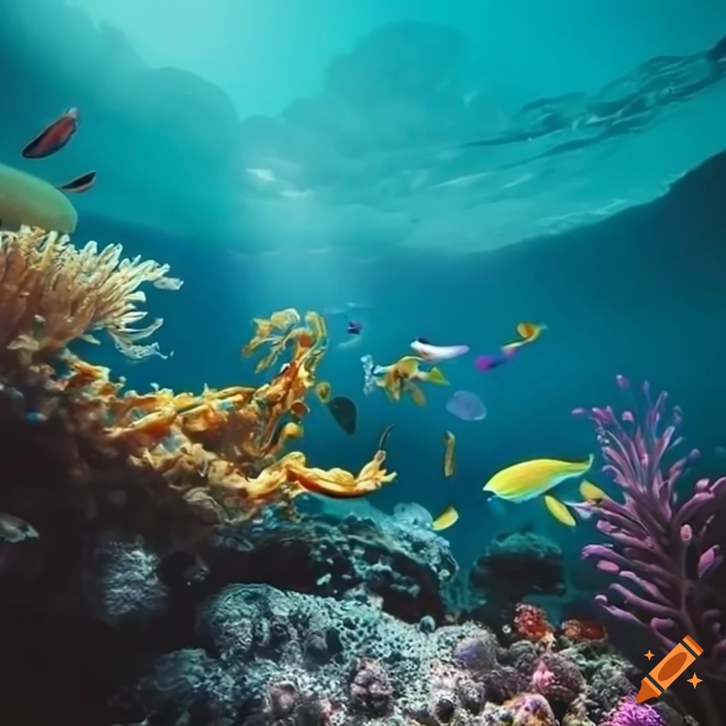 Vibrant underwater scenery with diverse marine fauna and flora