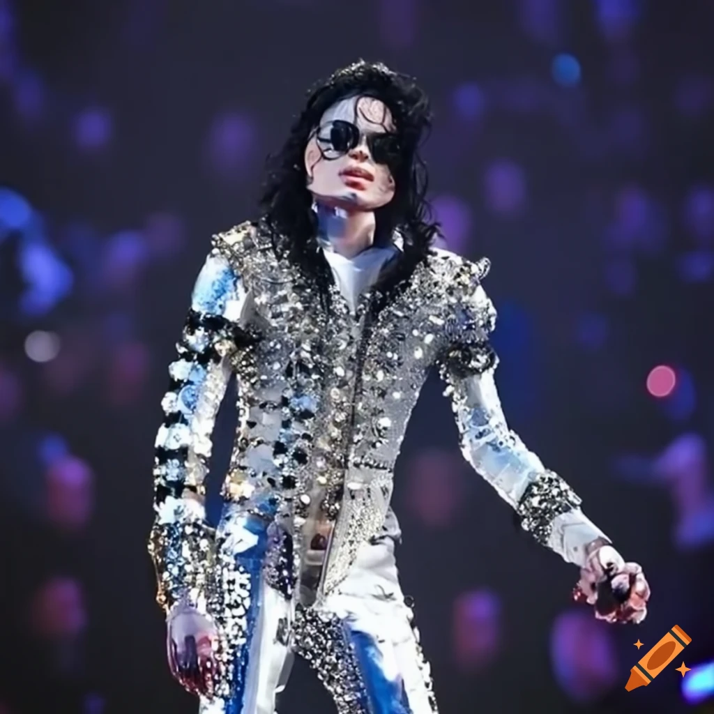 Michael jackson live in concert with bright lights with diamond costume on  Craiyon