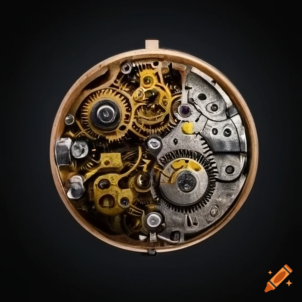 Detailed view of a vintage watch mechanical movement on Craiyon